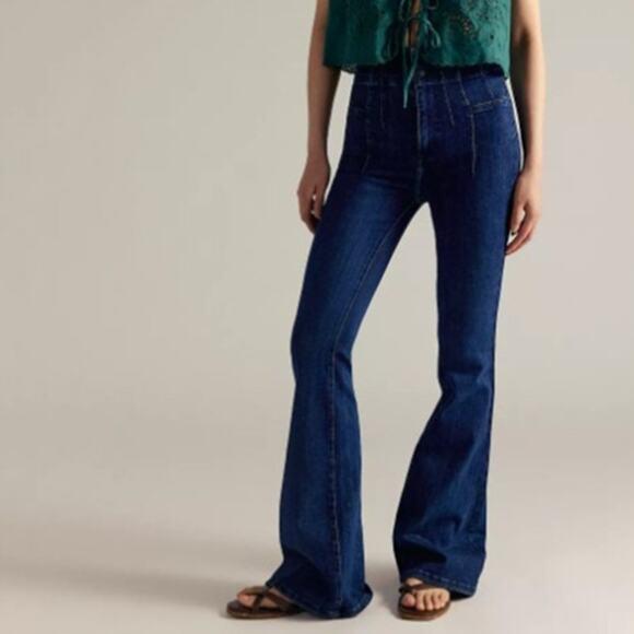 Free People We The Free Stretch High Rise Wide Leg Jayde Flare Jeans 27 Boho - Picture 1 of 6